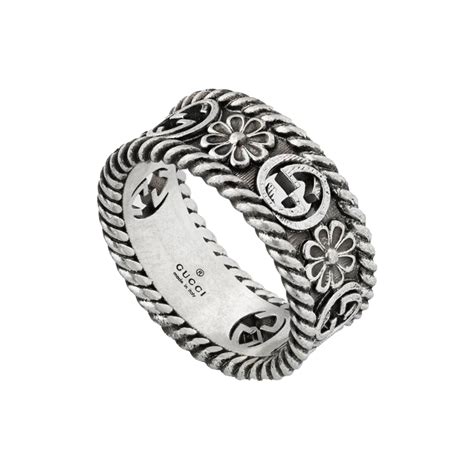 Gucci: Silver Interlocking G Flower Ring 